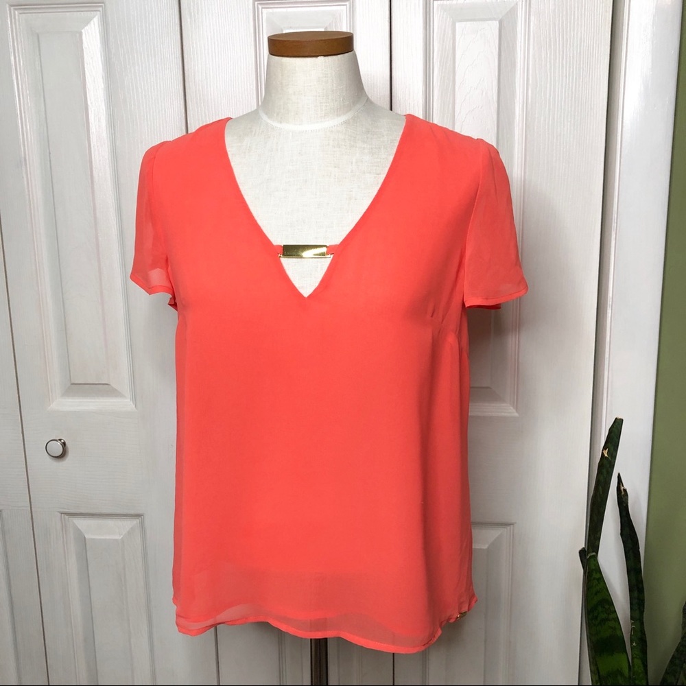 Guess coral v-neck top, gold tone hardware